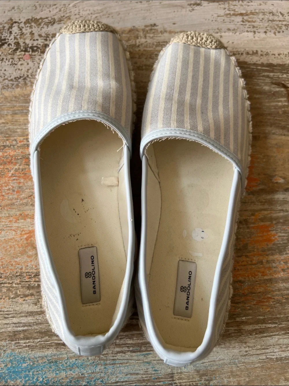 Bandolino Light Blue and Cream Striped Espadrille Slip-Ons